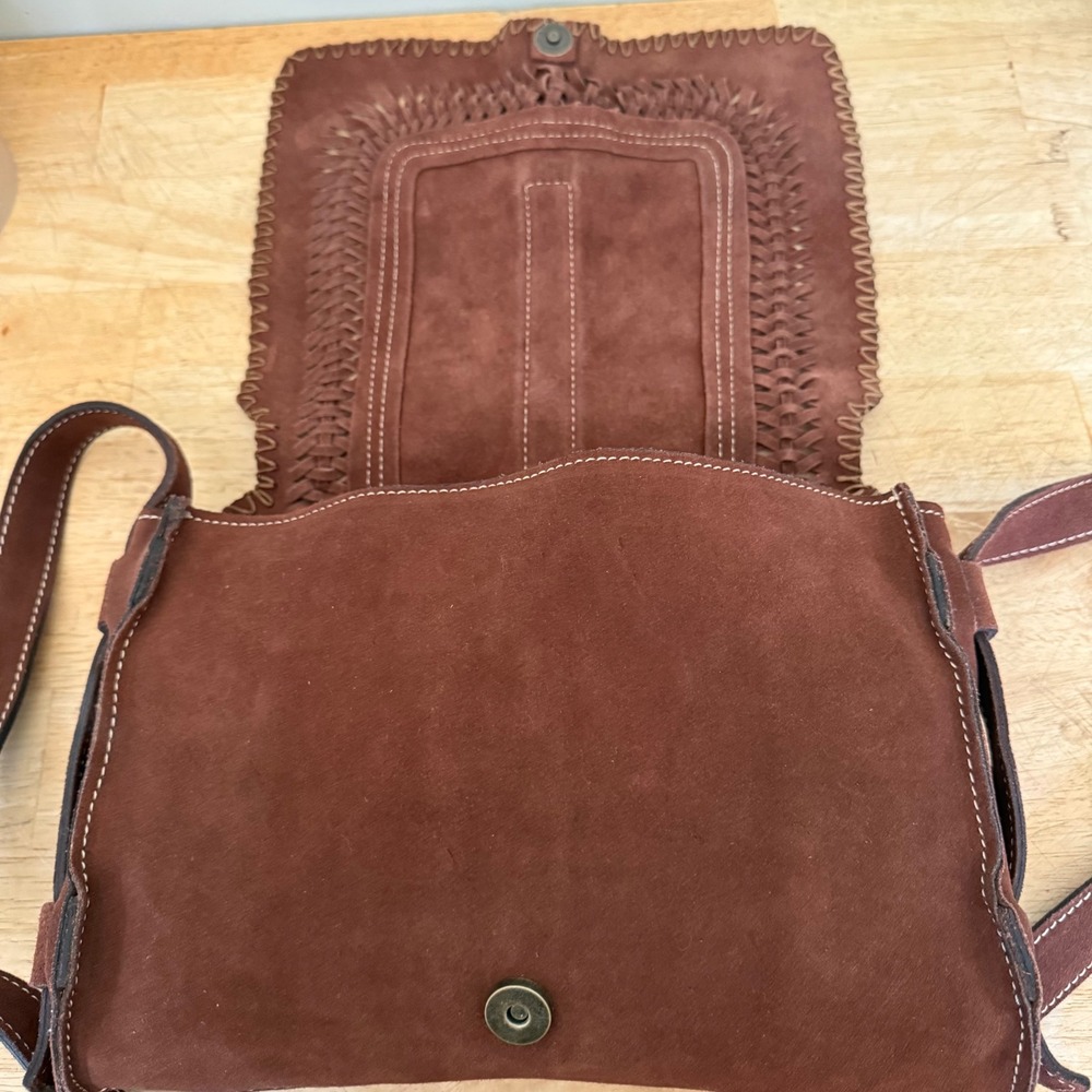 Patricia Nash Brown Suede Woven Whipstitch Crossbody Messenger Bag - Picture 13 of 16